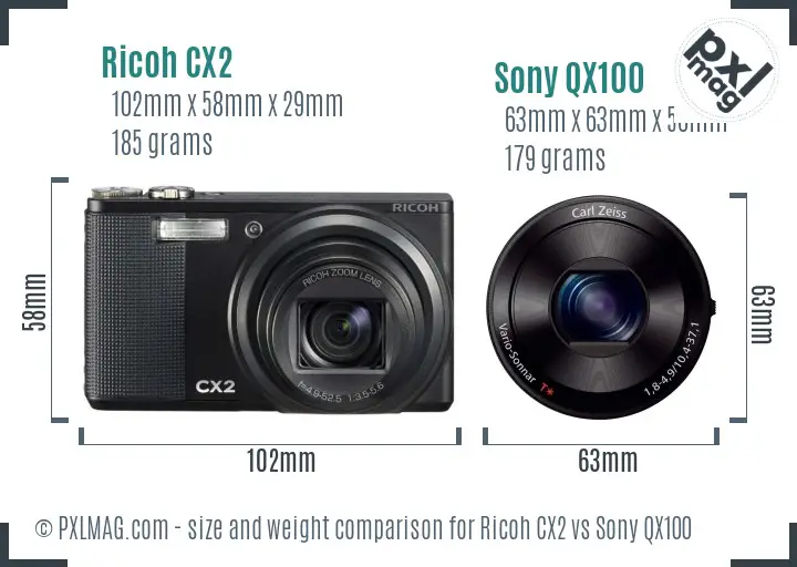 Ricoh CX2 vs Sony QX100 size comparison