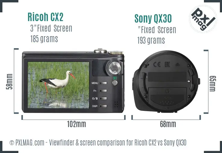 Ricoh CX2 vs Sony QX30 Screen and Viewfinder comparison