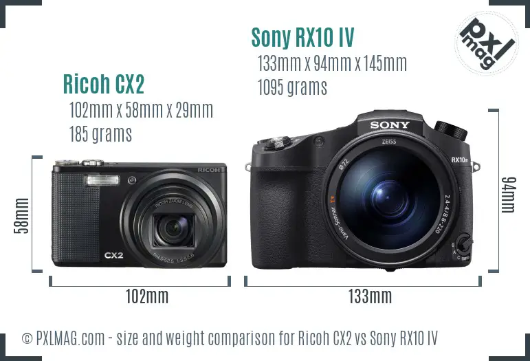 Ricoh CX2 vs Sony RX10 IV size comparison