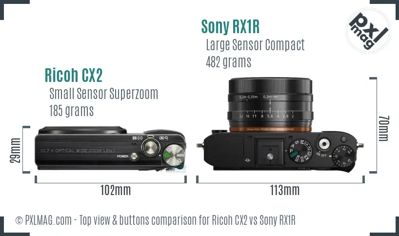 Ricoh CX2 vs Sony RX1R top view buttons comparison