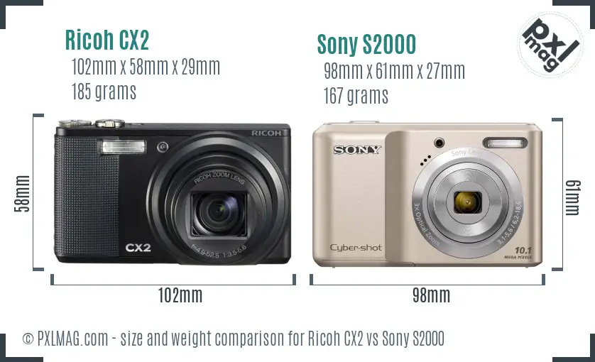Ricoh CX2 vs Sony S2000 size comparison