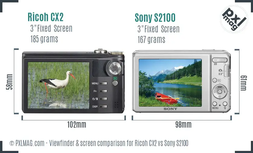 Ricoh CX2 vs Sony S2100 Screen and Viewfinder comparison