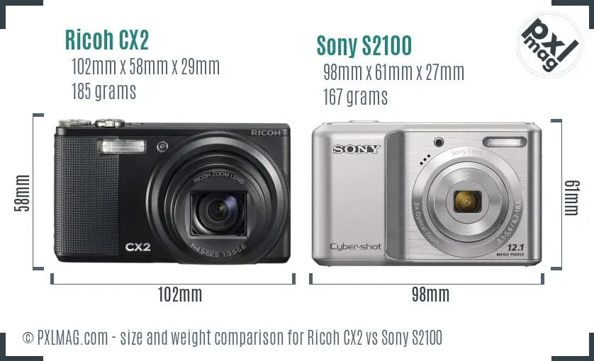 Ricoh CX2 vs Sony S2100 size comparison