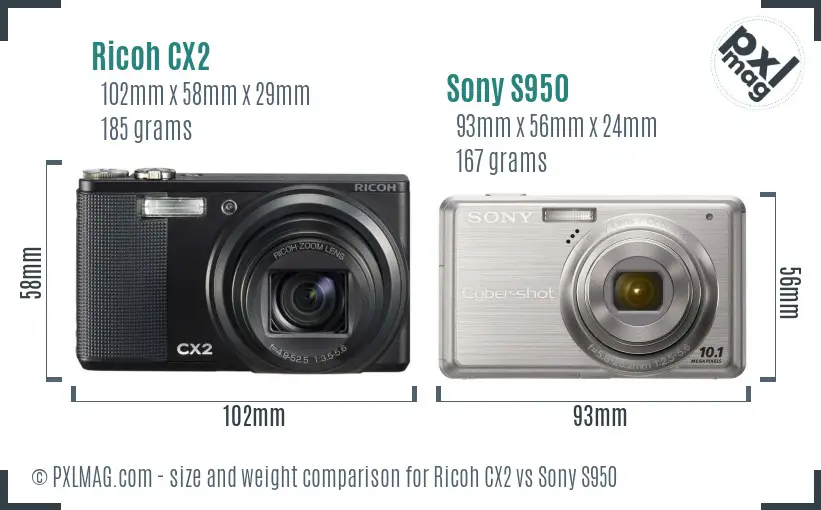 Ricoh CX2 vs Sony S950 size comparison
