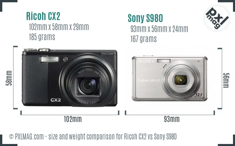 Ricoh CX2 vs Sony S980 size comparison