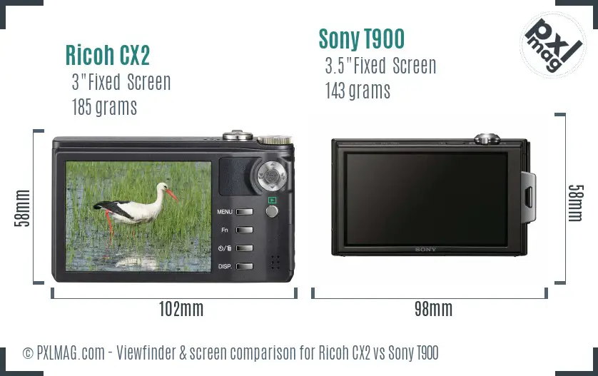 Ricoh CX2 vs Sony T900 Screen and Viewfinder comparison