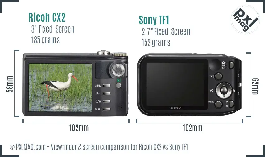 Ricoh CX2 vs Sony TF1 Screen and Viewfinder comparison