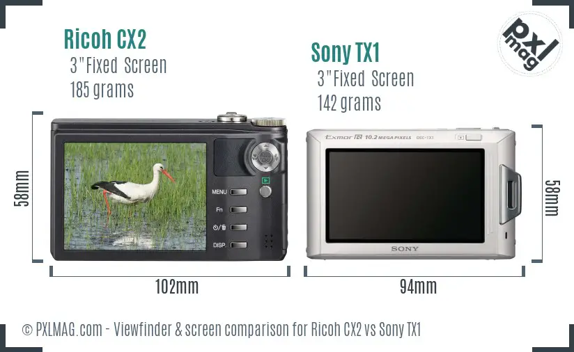 Ricoh CX2 vs Sony TX1 Screen and Viewfinder comparison
