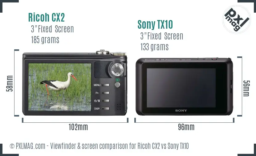 Ricoh CX2 vs Sony TX10 Screen and Viewfinder comparison