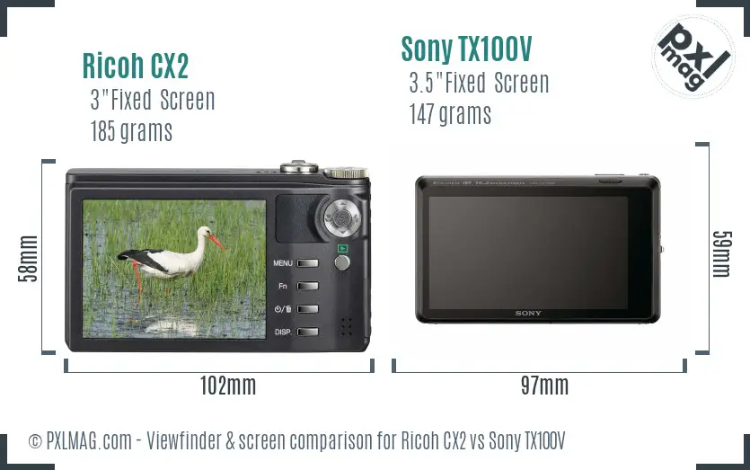 Ricoh CX2 vs Sony TX100V Screen and Viewfinder comparison