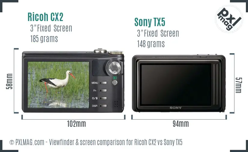 Ricoh CX2 vs Sony TX5 Screen and Viewfinder comparison