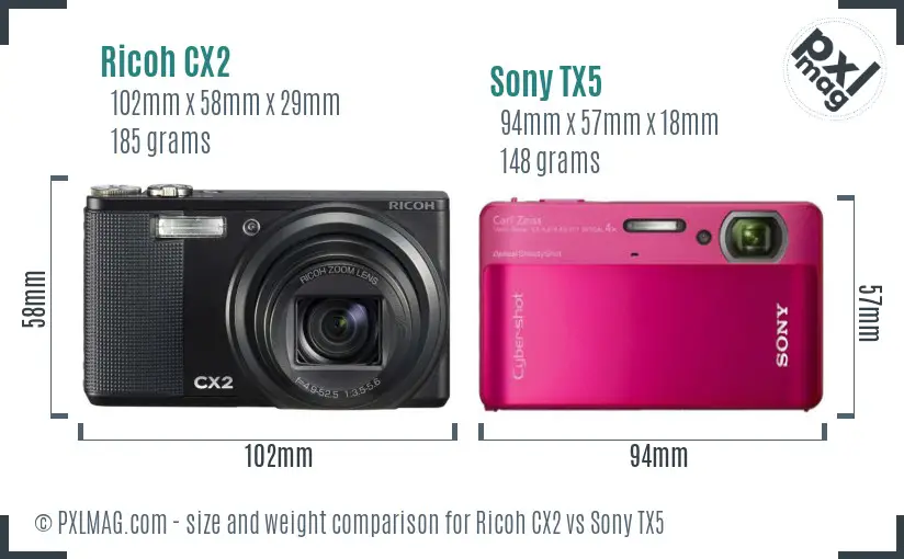 Ricoh CX2 vs Sony TX5 size comparison