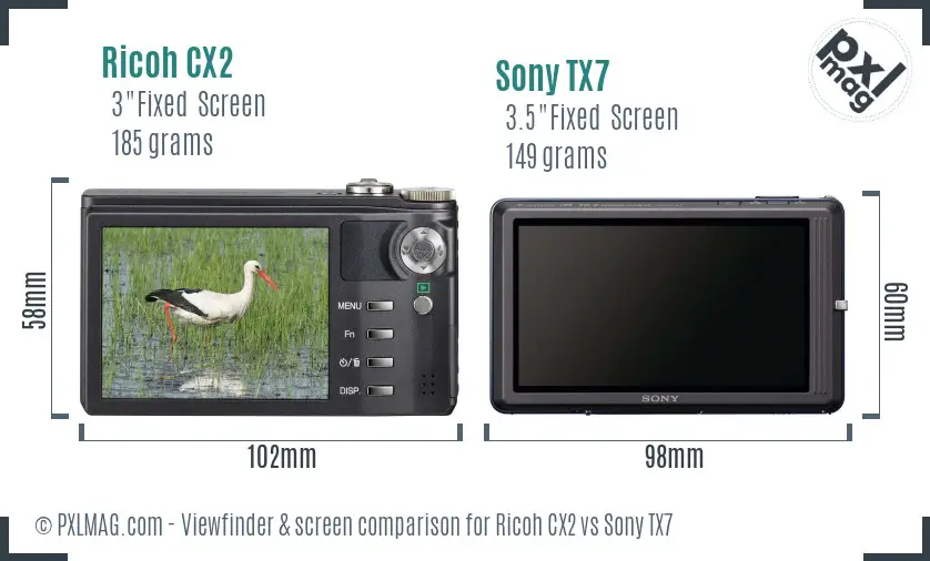Ricoh CX2 vs Sony TX7 Screen and Viewfinder comparison