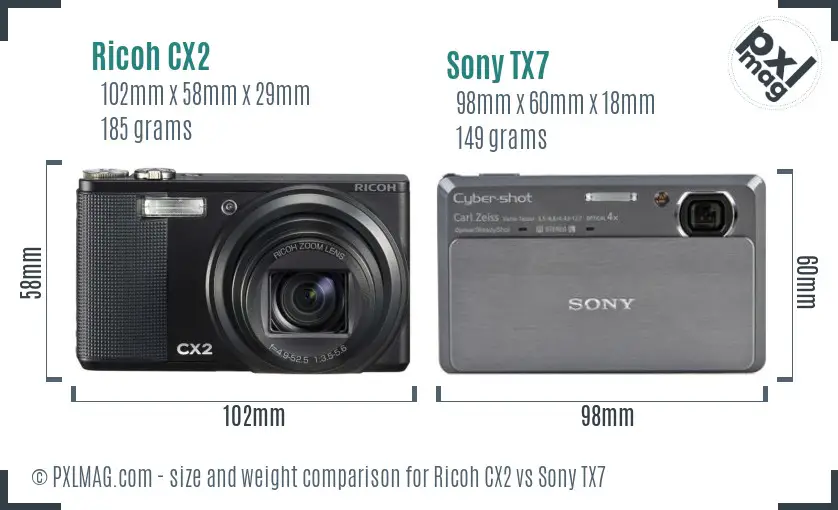 Ricoh CX2 vs Sony TX7 size comparison