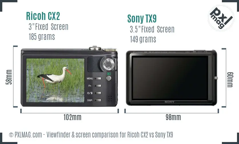 Ricoh CX2 vs Sony TX9 Screen and Viewfinder comparison