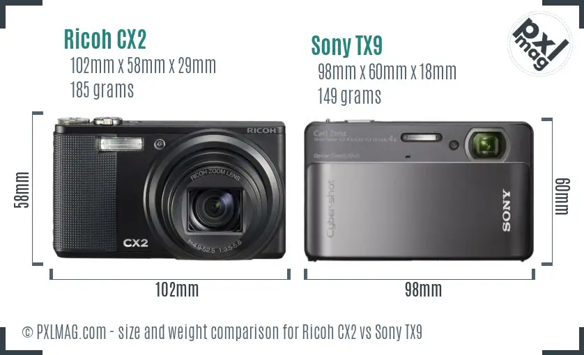 Ricoh CX2 vs Sony TX9 size comparison