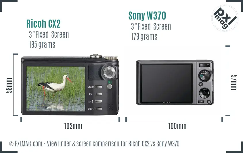 Ricoh CX2 vs Sony W370 Screen and Viewfinder comparison