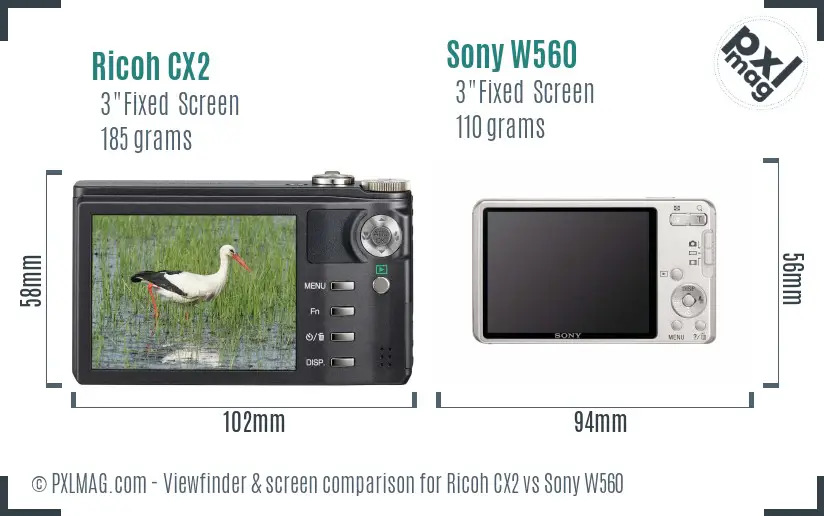 Ricoh CX2 vs Sony W560 Screen and Viewfinder comparison