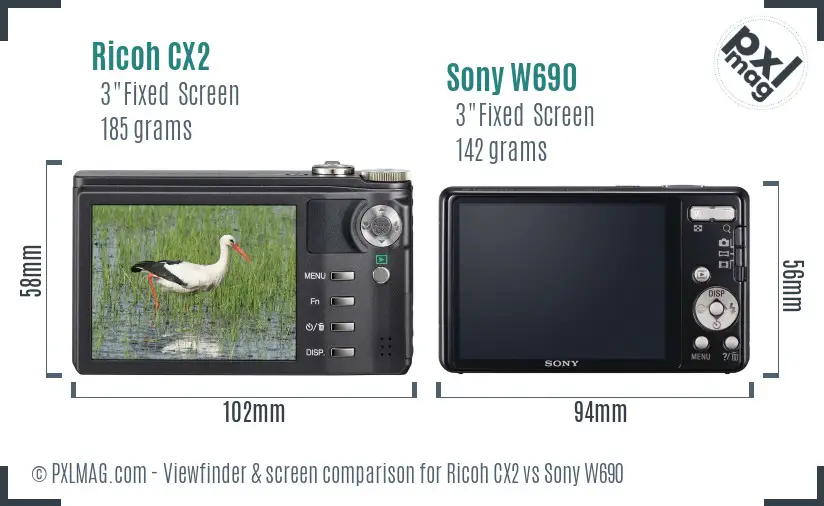 Ricoh CX2 vs Sony W690 Screen and Viewfinder comparison