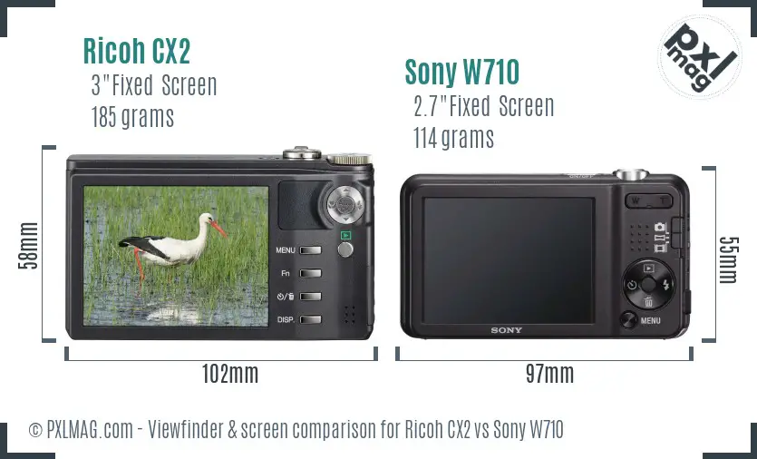 Ricoh CX2 vs Sony W710 Screen and Viewfinder comparison