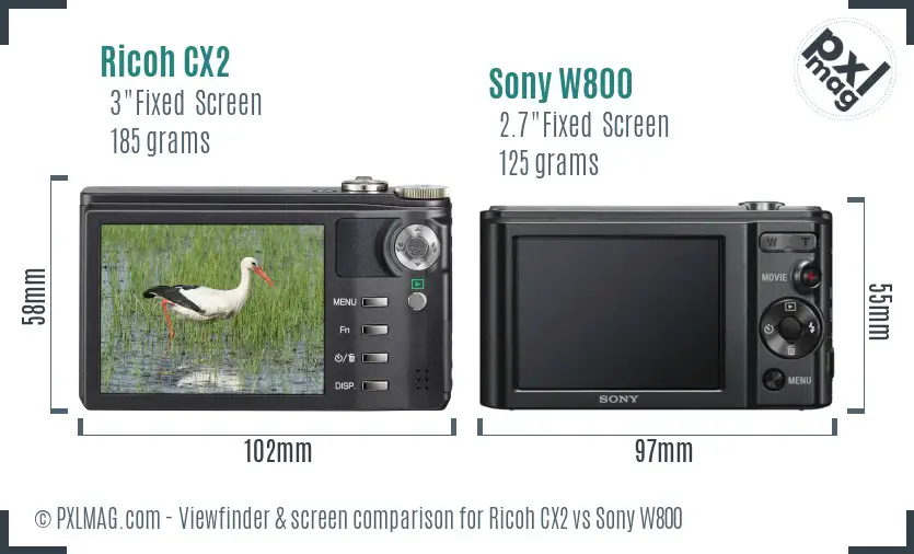 Ricoh CX2 vs Sony W800 Screen and Viewfinder comparison