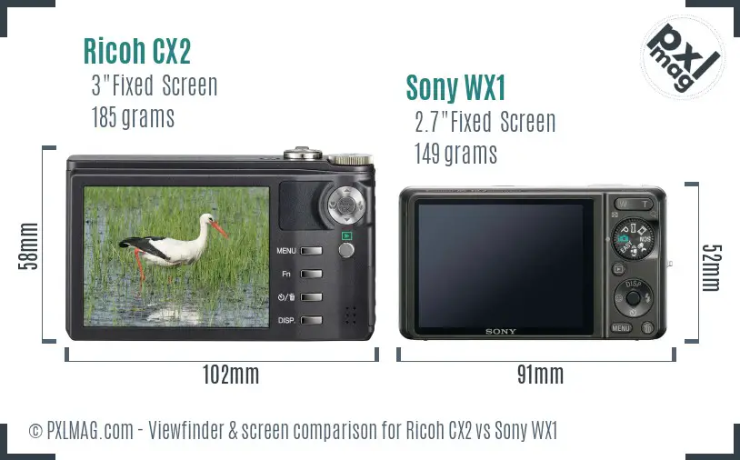 Ricoh CX2 vs Sony WX1 Screen and Viewfinder comparison