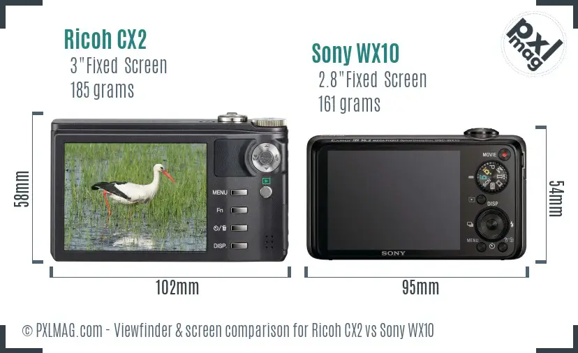 Ricoh CX2 vs Sony WX10 Screen and Viewfinder comparison