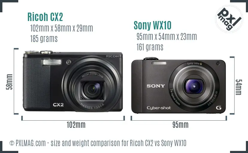 Ricoh CX2 vs Sony WX10 size comparison