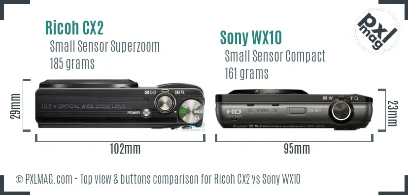 Ricoh CX2 vs Sony WX10 top view buttons comparison