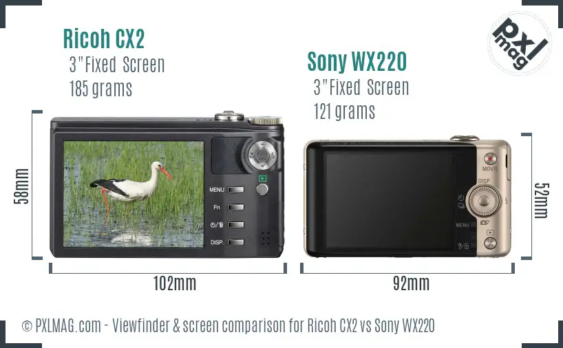 Ricoh CX2 vs Sony WX220 Screen and Viewfinder comparison Ricoh CX2 vs Sony WX220 Screen and Viewfinder comparison