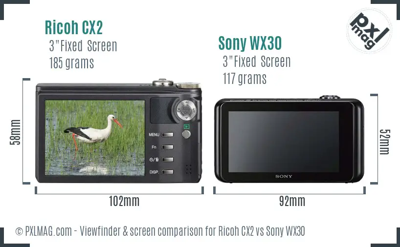 Ricoh CX2 vs Sony WX30 Screen and Viewfinder comparison
