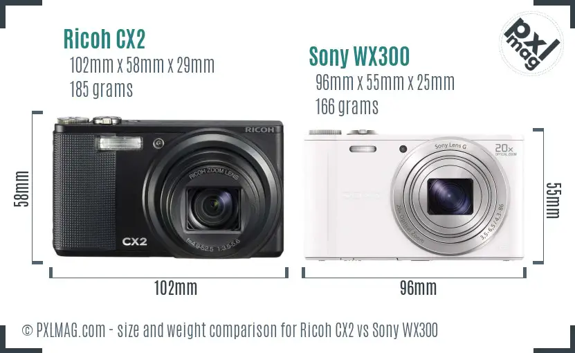 Ricoh CX2 vs Sony WX300 size comparison