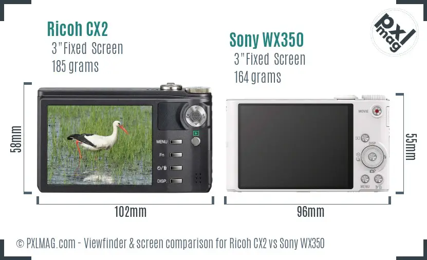 Ricoh CX2 vs Sony WX350 Screen and Viewfinder comparison