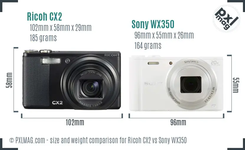 Ricoh CX2 vs Sony WX350 size comparison