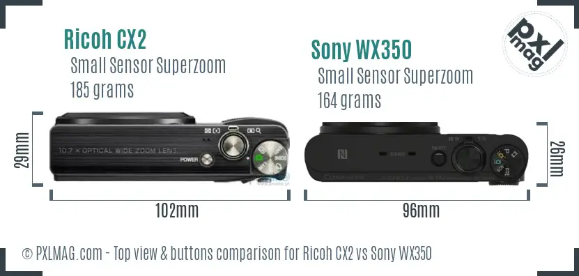 Ricoh CX2 vs Sony WX350 top view buttons comparison