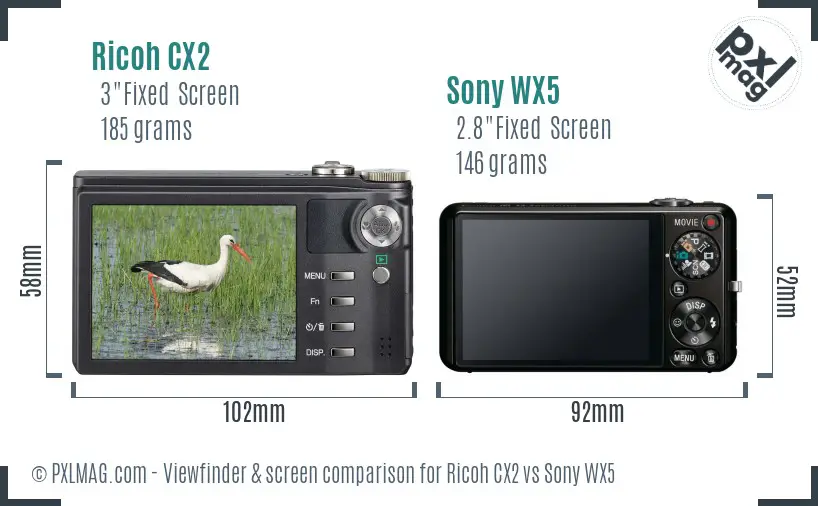 Ricoh CX2 vs Sony WX5 Screen and Viewfinder comparison