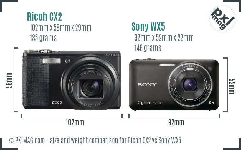 Ricoh CX2 vs Sony WX5 size comparison