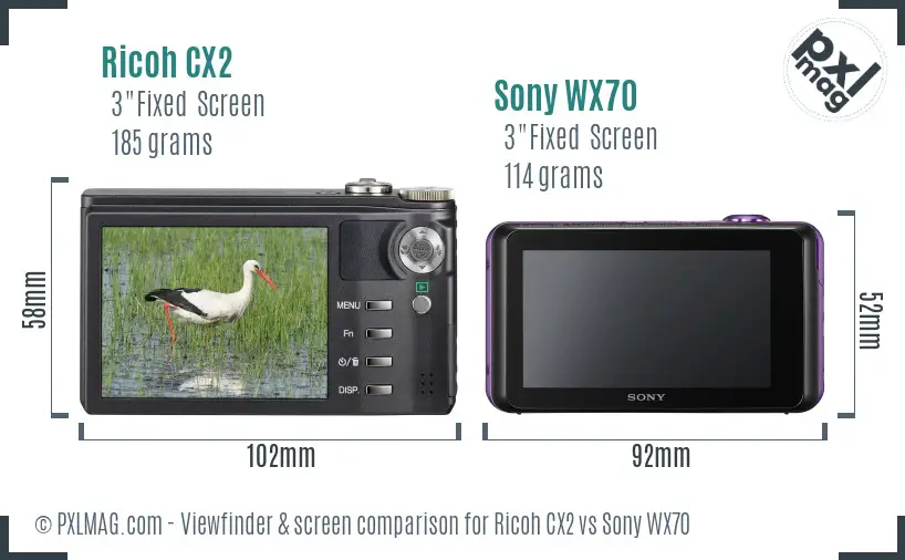 Ricoh CX2 vs Sony WX70 Screen and Viewfinder comparison