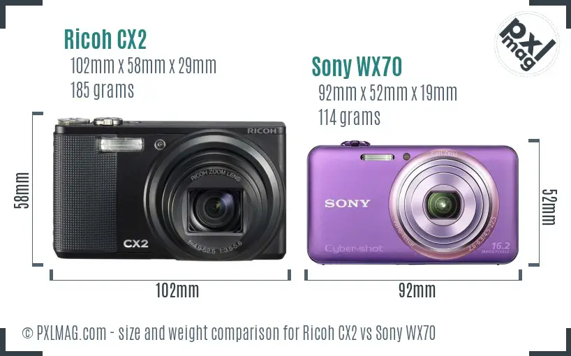 Ricoh CX2 vs Sony WX70 size comparison