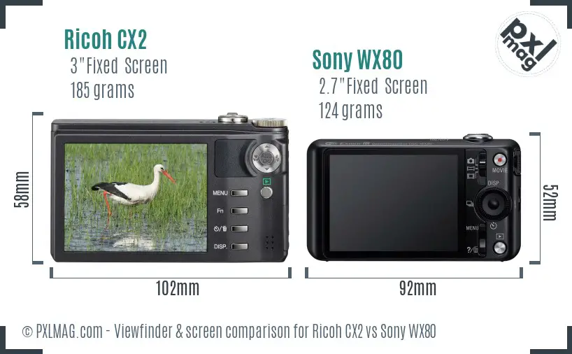 Ricoh CX2 vs Sony WX80 Screen and Viewfinder comparison