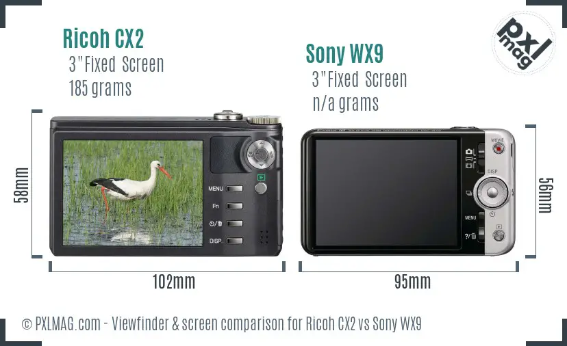 Ricoh CX2 vs Sony WX9 Screen and Viewfinder comparison