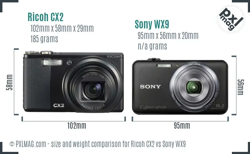 Ricoh CX2 vs Sony WX9 size comparison