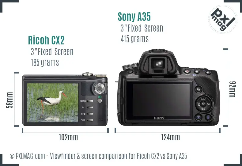 Ricoh CX2 vs Sony A35 Screen and Viewfinder comparison