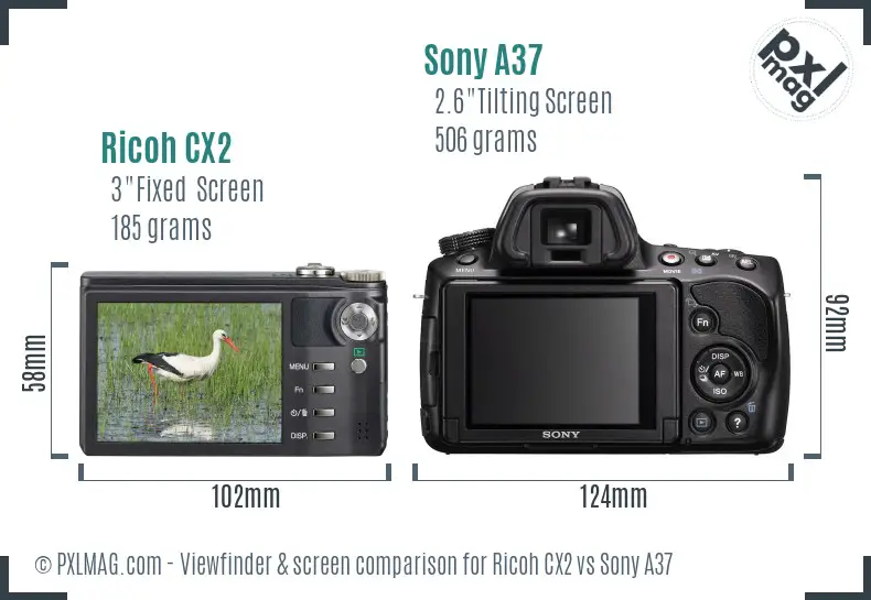 Ricoh CX2 vs Sony A37 Screen and Viewfinder comparison