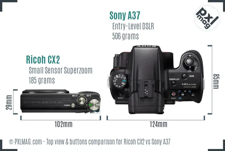 Ricoh CX2 vs Sony A37 top view buttons comparison