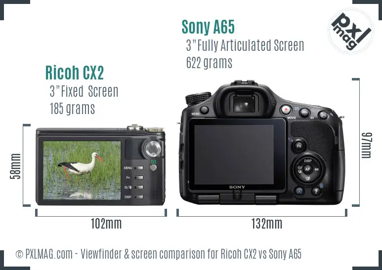 Ricoh CX2 vs Sony A65 Screen and Viewfinder comparison