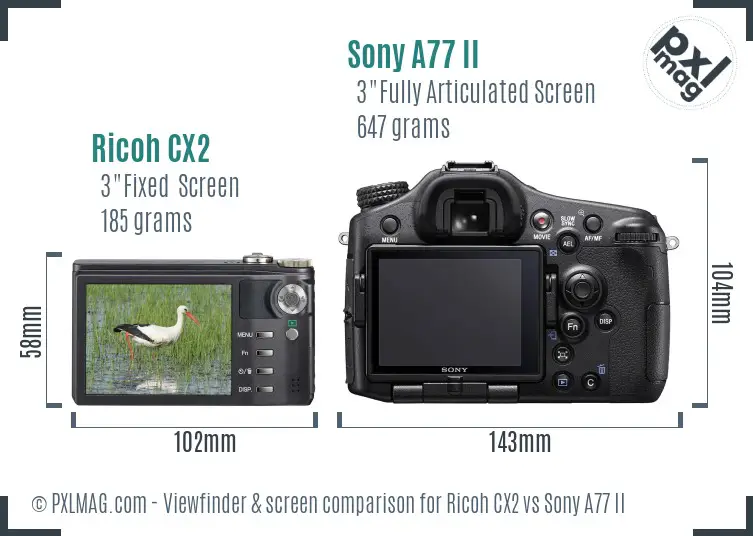 Ricoh CX2 vs Sony A77 II Screen and Viewfinder comparison