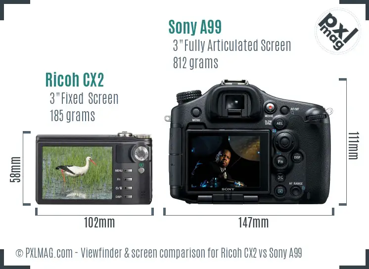 Ricoh CX2 vs Sony A99 Screen and Viewfinder comparison