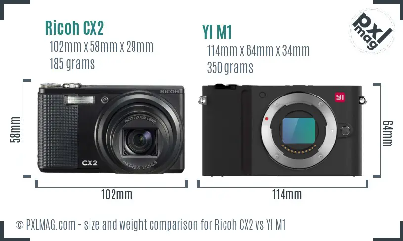 Ricoh CX2 vs YI M1 size comparison