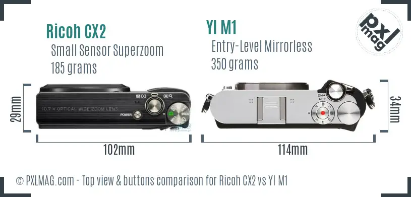 Ricoh CX2 vs YI M1 top view buttons comparison